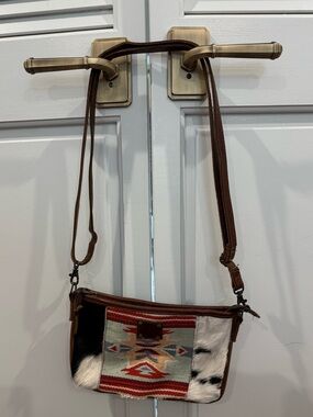 STS Ranchwear Brown Southwestern Crossbody with Multi-Color Woven Panel